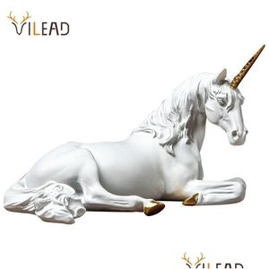 Autres arts et artisanat Vilead Nordic Resin White Horse State Animal Figurines Modern Home Office Decoration Living Room Fairy Garden D Dhcnz