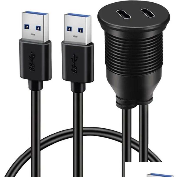 Otros Electrónica Auto 1M Puerto dual USB 3.0 Masculino a Tipo C Montaje de automóvil femenino F Extensión impermeable S para el tablero de motocicletas de camión Pa otihu