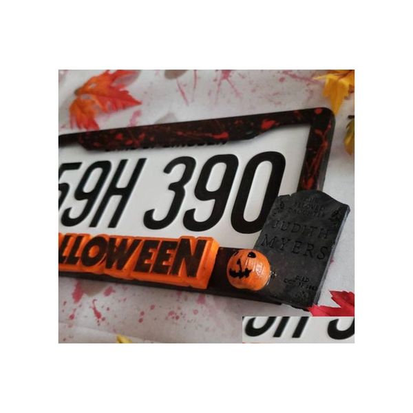 Autre Auto Electronics Halloween Personnalisé Michael Myers License Plate Frame Métal Étanche En Acier Inoxydable Citrouille De Voiture Cintre Dh216