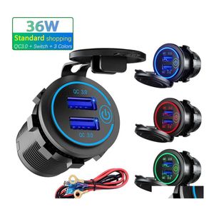 Otro Auto Electronics Switch 36W Touch Qc3.0 Cargador USB Socket Impermeable Motocicleta Camión Coche Encendedor Enchufe para teléfono Tablet Dvr G Dhq3A