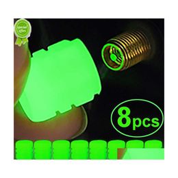 Andere auto -onderdelen 8pcs Car Luminous Tyre Vae Caps Fluorescerende nacht gloeiende motorfiets fiets fietswiel bandennaaf stam decor 1/ 4pcs dhwlx