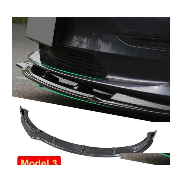 Autres pièces automobiles Pare-chocs avant de sport de voiture pour Tesla Model 3 Kit de carrosserie Spoiler Splitter Abs Lower Diffuse Canard Protector Accessor Dheu4