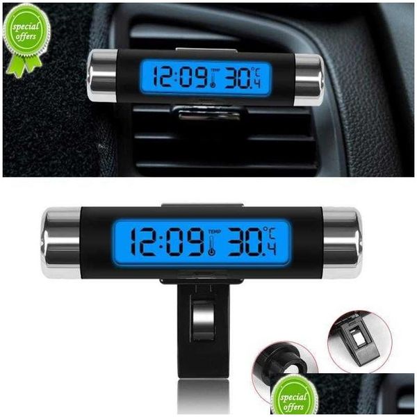 Otras piezas de automóvil Nuevo Coche Salida de aire Termómetro Reloj electrónico Tiempo LED Pantalla digital con accesorios luminosos traseros Entrega de gotas DHJGF