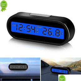 Otras piezas de automóvil Nuevo coche Mini reloj electrónico Termómetro de tiempo 2 en 1 Relojes de tablero Luminoso Negro Pantalla digital Estilo Accesso DHZCE