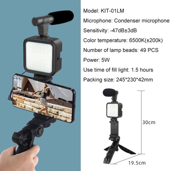 Autres accessoires AV Kit vidéo pour smartphone Support de microphone Support de téléphone LED Selfie Pographie Éclairage Trépied Poignée d'enregistrement 221025