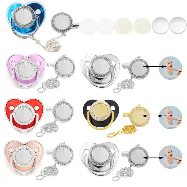 Autres Alimentation pour bébé 5 ensembles vierges clips de sucette personnalisés de luxe Bling Silicone Sublimation Dummy Nipple Teether Born Pacifer 231025