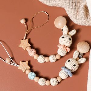 Andere babyvoeding Laten we speenketting maken 1pc Bijtkettingen Gehaakt konijn Panda kralen Houten clips Houten bijtring Kleine staaf Kinderdummy 231025