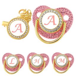 Autre alimentation pour bébé Clip de sucette de luxe en Zircon lettre rose né porte-sucettes personnalisé Bling Silicone infantile anneau de dentition mamelon sans BPA 231025