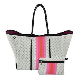 Autres sacs mode Portable Eco réutilisable femmes sac à main Shopping fourre-tout sac de plage en néoprène avec petite pochette 230719