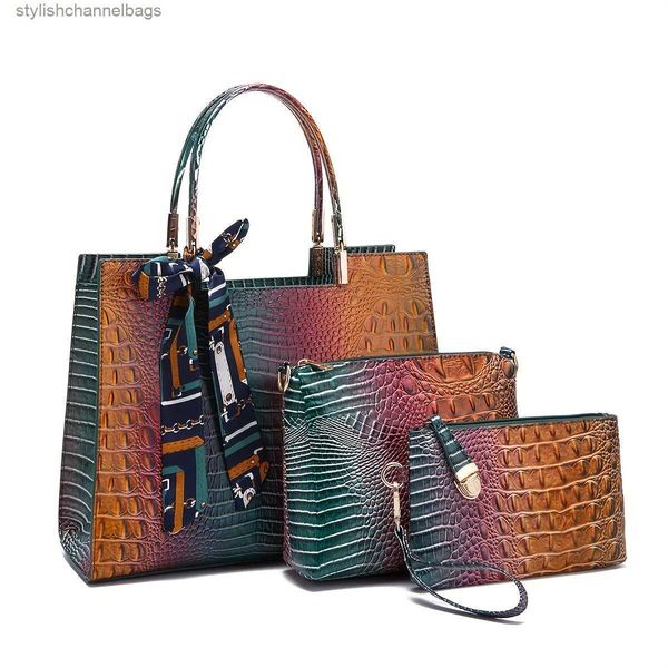 Autres sacs Ski Suissing 3PCS Crocodile Match Sac Set Gradient Color Tote Sac Femme de luxe Femme avec sac à main cross