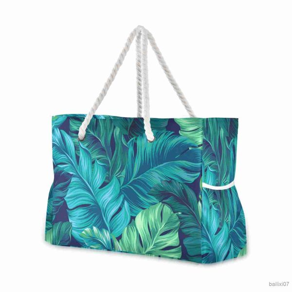 Otros bolsos Bolso de compras para mujer Bolso de hombro de tela para mujer Bolso de almacenamiento ambiental con hojas verdes Bolso de playa ecológico plegable reutilizable