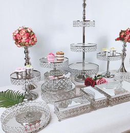 Otros Bakeware 1 PCS Round Cake Stand Soportal Party Party Crystal Silver Color5030912