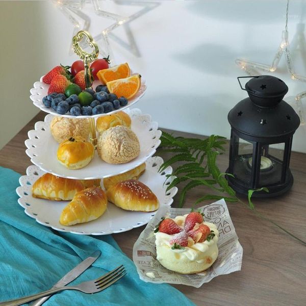 Otros utensilios para hornear Soporte de pastel de 3 capas Bandeja de plato de fruta de grado alimenticio Diseño elegante Fiesta de cumpleaños Postre Boda Contenedor de exhibición Decoración para el hogar