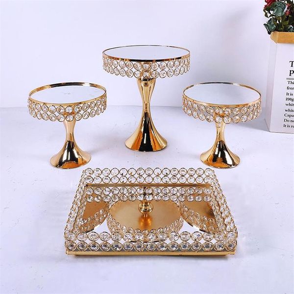 Otros utensilios para hornear 4-9 unids Crystal Metal Cake Stand Set Acrílico Espejo Cupcake Decoraciones Postre Pedestal Wedding Party Display Tray193b