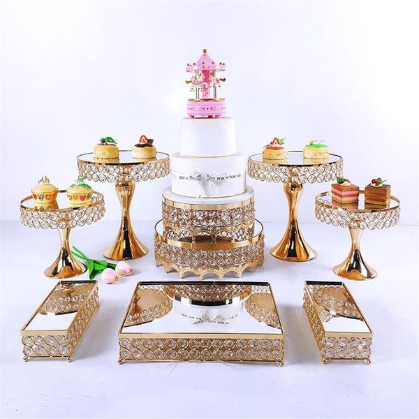 Otros utensilios para hornear 4-9 unids Crystal Metal Cake Stand Set Acrílico Espejo Cupcake Decoraciones Postre Pedestal Wedding Party Display Tray292w