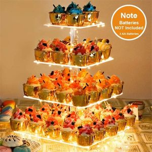 Andere bakware 4-tier cakebord standaard LED licht string cupcake houder acryl display bruiloft feest decoratietools andere