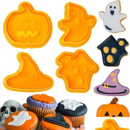 Autres logiciels de pâturage 4pcs Set Halloween Biscuit Moule Pumpkin Ghost Theme Cookie Cutter Plunger Fondant Chocolate Cake Decorating t Dhlkf