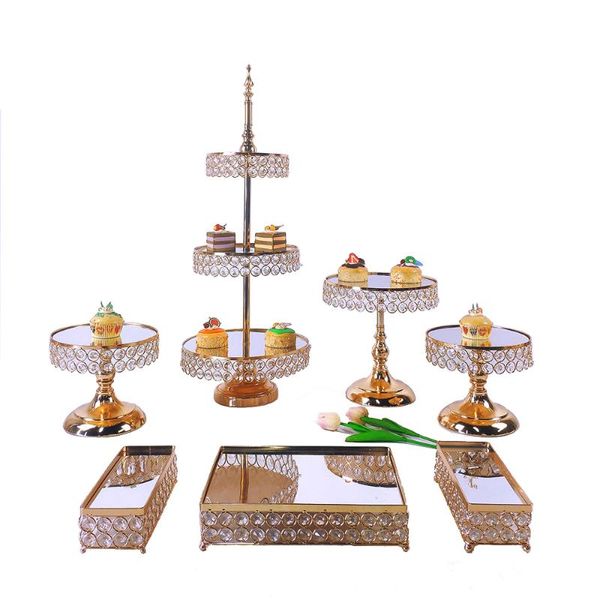 Autre Ustensiles de Cuisson 6-9pcs Or Argent Gâteau De Mariage Stand Style Européen Cristal Métal Cupcake Rack Ensemble Fête De Vacances DisplayTrayAutre AutreAutre