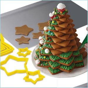 Andere bakware bakware 6pcs/set kerstboom koekje cutter mold vijfpuntige sterrenvorm cake cake 3D decoratie tool bakken druppel dhrwe