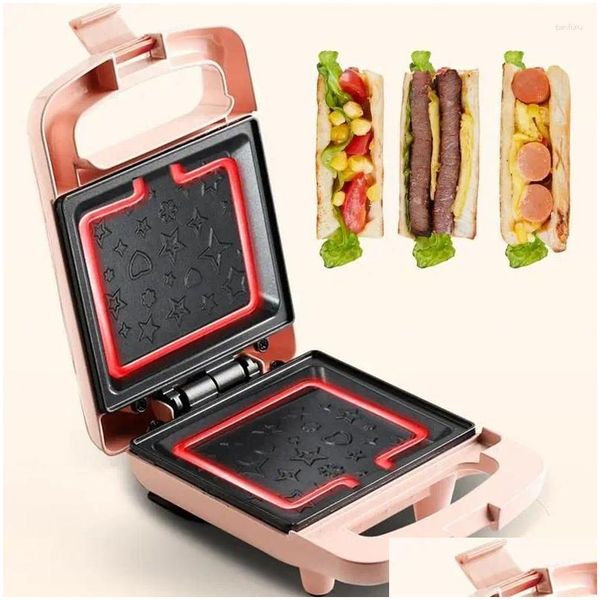 Autres ustensiles de cuisson Outils de cuisson 600W Double face Sandwich Maker Chauffage électrique Gaufriers avec plaques antiadhésives MTI Fonction Grill DH5XC