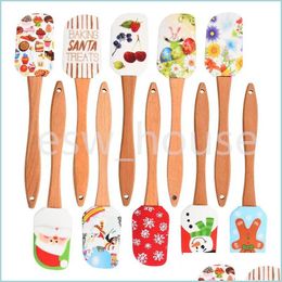 Autre cale de pâturage Christmas Sile Spata Handle en bois cuisine fondant crème mélange la pâte grattere