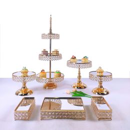 Andere bakware goud 7-8 % Electroplate Metal Crystal Cake Stand Set Display Wedding Birthday Party Dessert Cupcake Plate Rackother