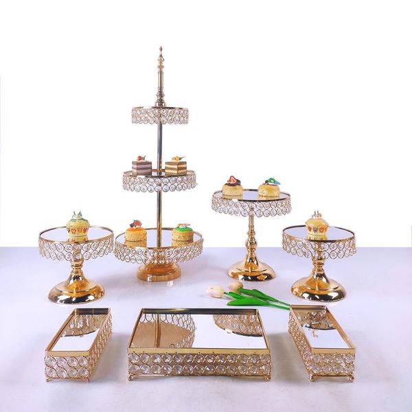 Otros utensilios para hornear Oro 7-8pcs Electroplate Metal Crystal Cake Stand Set Display Boda Fiesta de cumpleaños Postre Cupcake Plate RackOtro