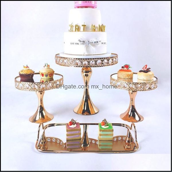 Autres ustensiles de cuisson Cuisine Bar à manger Maison Jardin Gold 3-9pcs Plaque de gâteau de mariage Set Dessert Anniversaire Cupcake Plate Rack D