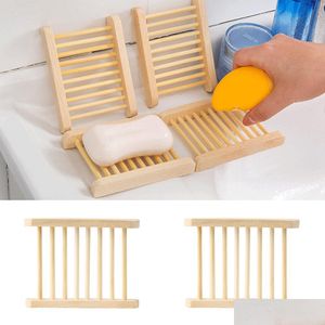 Autres produits de bar 100pcs plateaux de bambou naturel en gros porte-plateau de savon en bois porte-plateau boîte conteneur pour bain douche Bathr Dhmvp