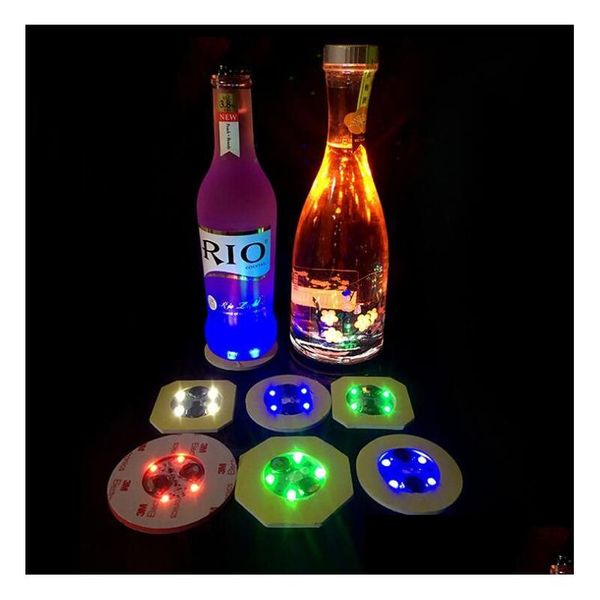 6Cm Led Bouteille Autocollants Dessous De Verre Lumière 4Leds Autocollant Clignotant Lumières Pour La Fête De Vacances Utilisation À La Maison Drop Delivery Gar Dhvbl