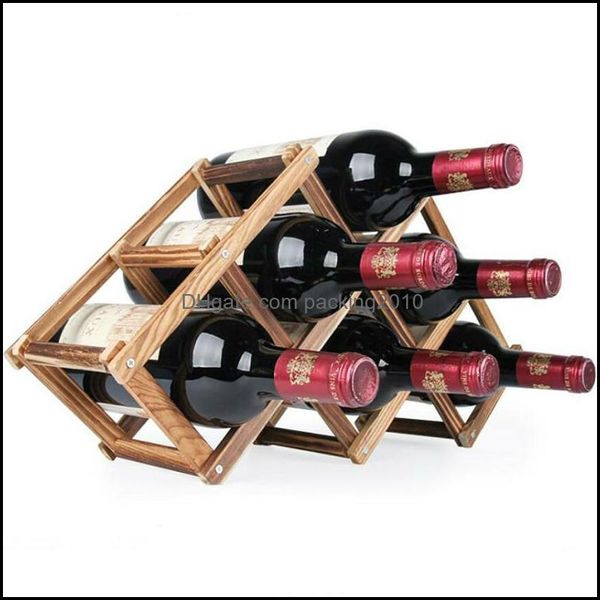 Autres produits de bar ￠ barware cuisine salle ￠ manger jardin rack de bouteille de vin en bois 6 supports de boissons stand de pliage ￩tag￨res expos￩es