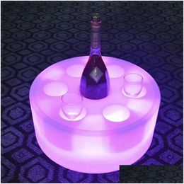 Autres produits de bar Nouveau LED rechargeable 7 tasses plateau de service éclairé brillant affichage de bouteille d'alcool couleur changeante Cocktai Party Servic Dhczi