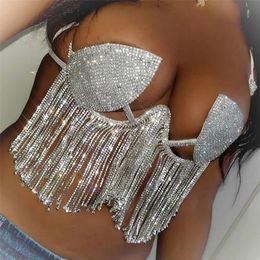 Autre Harnais de luxe baroque Halter Neck Crystal Bikini Lingerie Tassel Sexy Bra Chain Chest Bijoux pour femmes Nigrub 221008