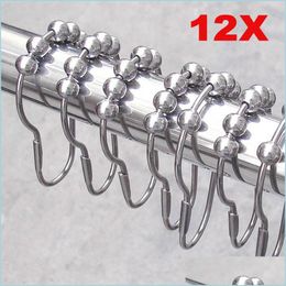 Andere badtoiletbenodigdheden 12 pc's/pack bad gordijn rollerbal douche ringen haken 5 roller gepolijste satijn nikkelbal accessoires dhy0l