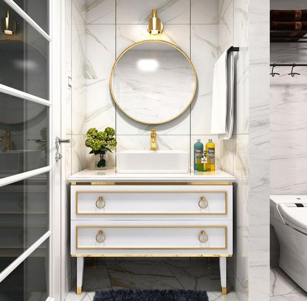 Otros suministros para el baño de baño Luz nórdica Gabinete de baño de madera maciza de lujo Moderno Minimalista de lavado Mirror de lavado2488249