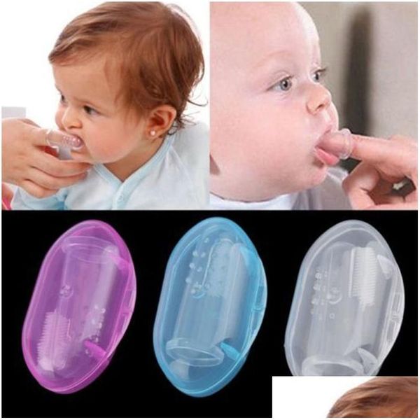 Otros suministros de aseo para el baño Dientes Cepillo de goma suave con caja Sile Finger Cepillo de dientes Masr para bebé Entrenamiento de limpieza infantil al por mayor Dhk6A