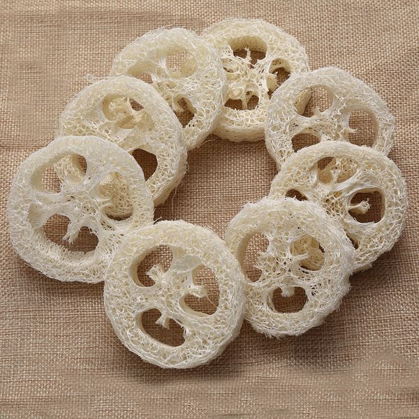 Autres fournitures de toilette de bain en gros 100pcs Naturel Loofah Luffa Loofa Tranches À La Main Boîte À Savon Plateau Outils Cleanner Éponge Titulaire 230505