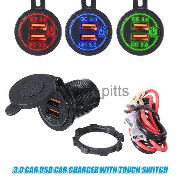 Otras baterías Cargadores 12V / 24V Coche Barco Camión Toma de corriente Interruptor táctil QC3.0 Cargador de teléfono USB dual + Cable de 60 cm con fusible 10A para motocicletas Barcos x0720