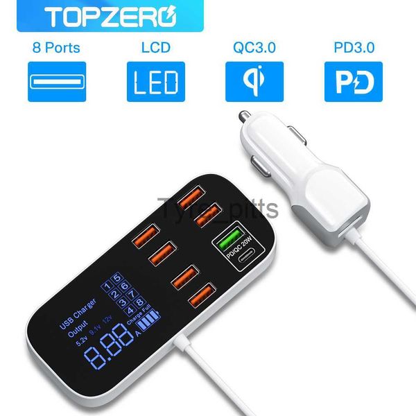 Otras baterías Cargadores Cargador de coche USB de 40 W PD QC3.0 Carga rápida 8 puertos Estación de carga USB C Adaptador de cargador de teléfono Pantalla LED para iPhone 13 Xiaomi x0720