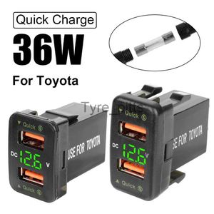 Otros cargadores de baterías para Toyota Car Cargadores USB con fusible Adaptador de corriente QC 3.0 Enchufe Indicador LED Voltímetro de carga de teléfono móvil Accesorios de prueba x0720