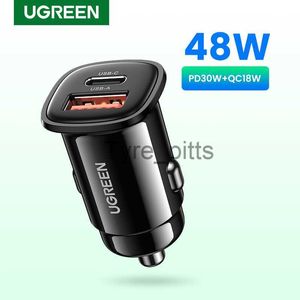 Autres chargeurs de batteries Chargeur de voiture UGREEN 30W PD Charge rapide QC4.0 3.0 SCP Type C Chargeur de voiture USB rapide pour iPhone 14 13 12 Chargeur de téléphone portable Xiaomi x0720