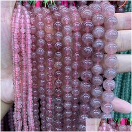 Otras cuentas 4-10 mm de cuarzo de cereza natural 15 Round Rink Diy Quartz suelto para joyas que fabrican collar de pulsera para mujeres entrega de caída dhxj8
