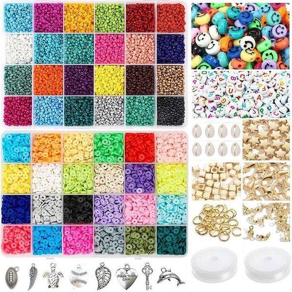 Le kit d'autres perles pour la fabrication de bijoux comprend 3600 pièces d'argile polymère plate Heishi et 18000 pièces de graines de verre DIY Craft274D
