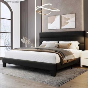 Autres fournitures de literie Cadre de lit avec plaque supérieure décorative en velours et support en bois grand cadre de lit Y240320