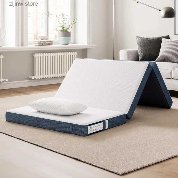 Autres fournitures de literie Canapé-lit à rangement facile Lit pliant portable Matelas triple pliable de 4 pouces avec housse en velours lavable et sans étagère pliante Y240320