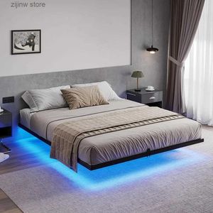 Overige beddengoedbenodigdheden Zwevend bedframe met LED-verlichting groot bedframe metalen platform geen boxspring nodig eenvoudig te monteren groot bedframe Y240320