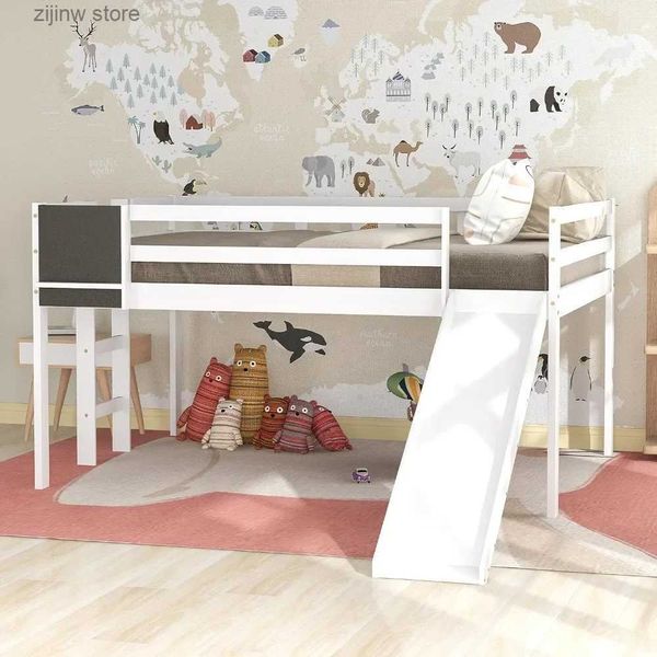 Otros suministros de ropa de cama Cama elevadora de tamaño completo con marco de cama deslizante de elevación baja con escalera marco de cama de madera para niños y niñas blanco Y240320