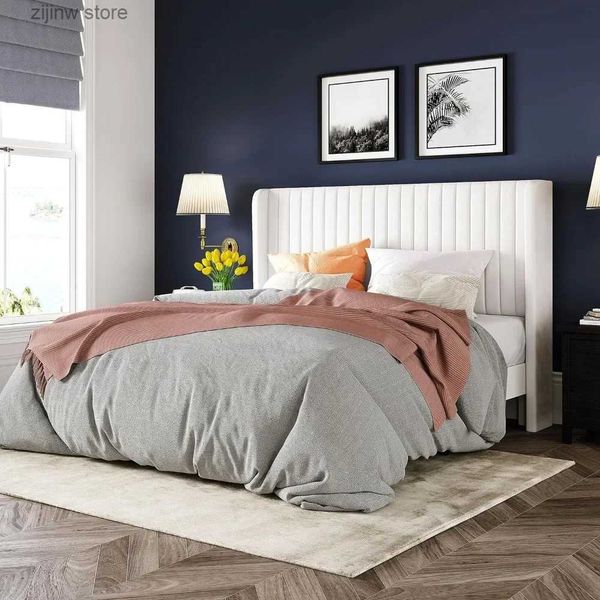 Otros suministros de ropa de cama Marco de cama de terciopelo de tamaño completo plataforma acolchada listón de madera dura sin resorte fácil de montar blanco Y