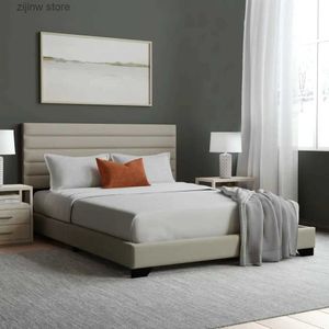 Otros suministros de ropa de cama Marco de cama con plataforma grande Poliéster Terciopelo Estampado Cojín suave Cama con plataforma con mechones horizontales grandes Cama grande de perfil bajo Y240320