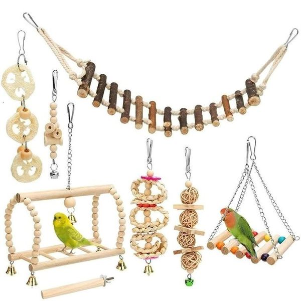 Autres Fournitures Pour Oiseaux 10 PCS Perroquet Jouets Articles En Bois Pet Set Combinaison Pour Échelle Formation Jouet Swing Ball Bell Debout 230628